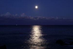 海から見る12月の満月